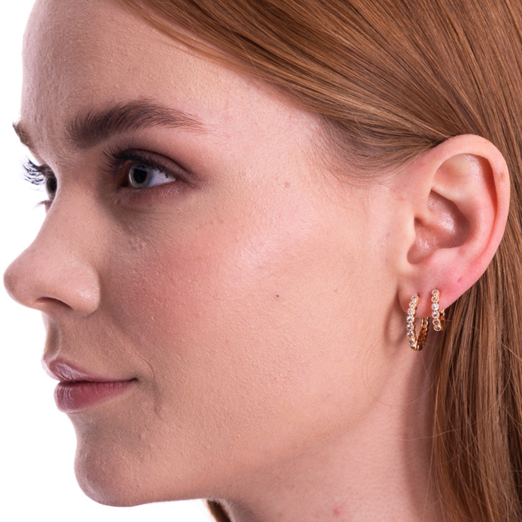 Aera Berlin Jewelry - Cone Triple Hoops 18K Gold Plated Model Photo Right