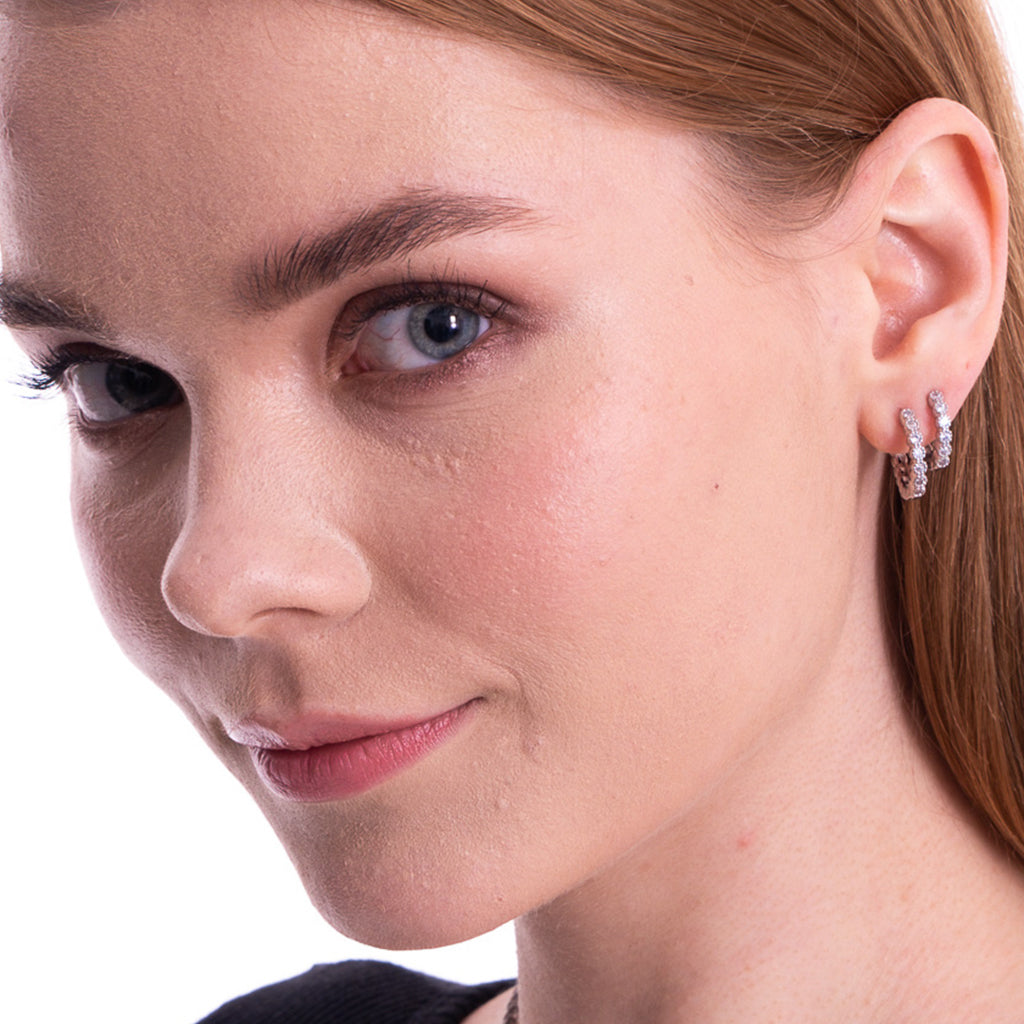Aera Berlin Jewelry - Cone Triple Hoops Sterling Silver Model Photo Right