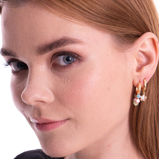 Aera Berlin Jewelry - Maia Triple Hoop Drops 18K Gold Plated Model Photo Right