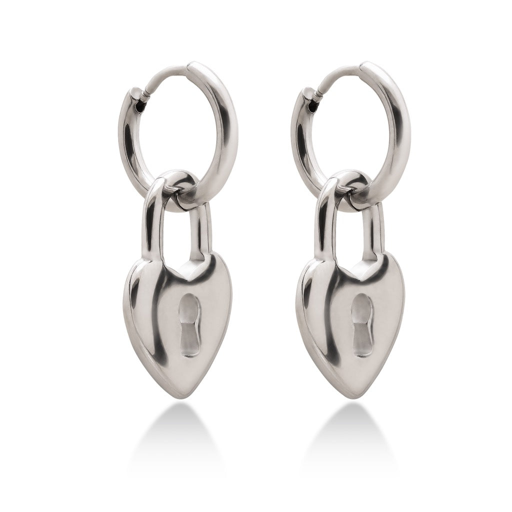 Aera Berlin Jewelry - Heart Lock Huggie Drop Earring Sterling Silver Product Photo