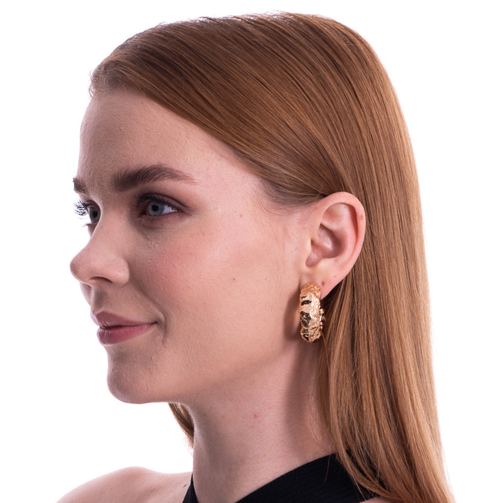 Aera Berling Jewelry - Pluto Textured C Hoop Earring Model Photo Right