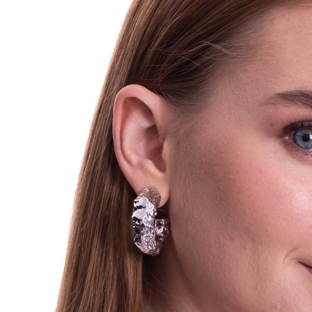 Aera Berling Jewelry - Pluto Textured C Hoop Earring Model Photo Front Left