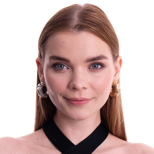 Aera Berling Jewelry - Pluto Textured C Hoop Earring Model Photo Front