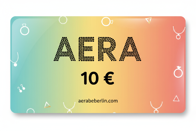 Colorful gift card with 'AERA' branding and a value of 10 euros.