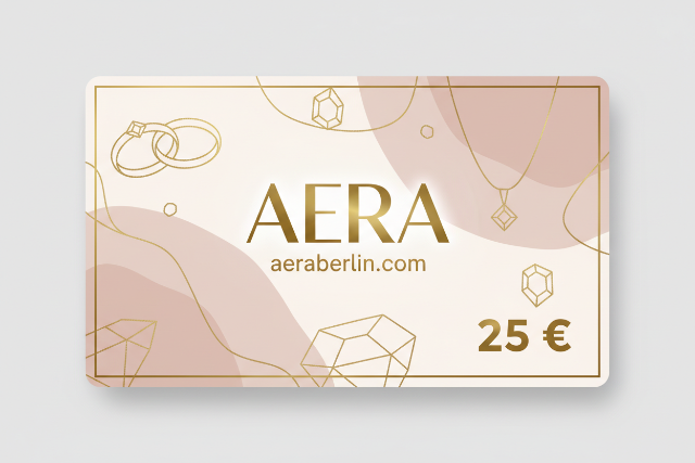 Aera gift card with jewelry design on a light gray background
