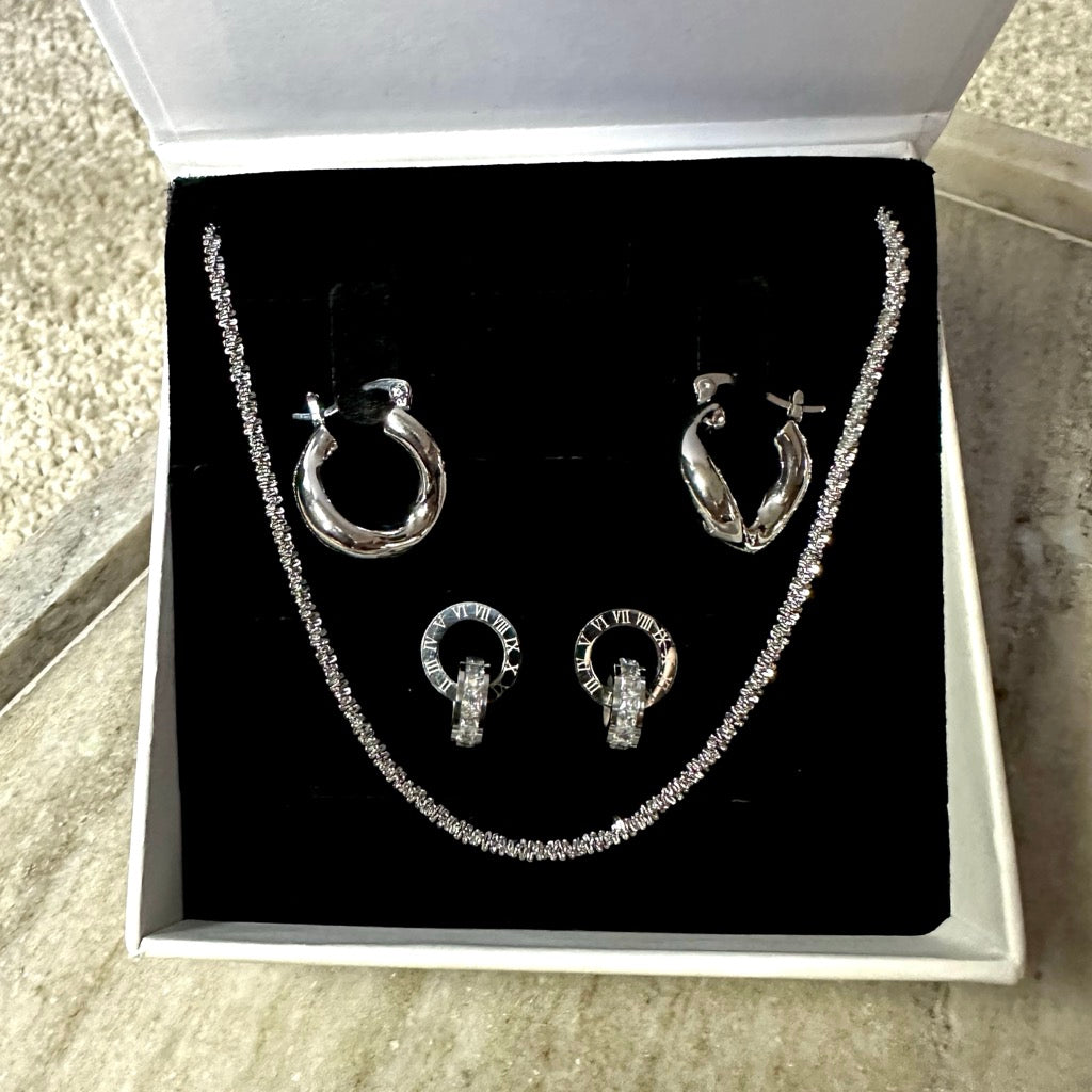 Silver Earring Necklace Bundle