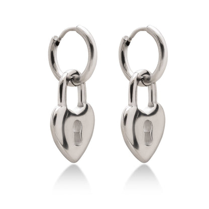 Aera Berlin Jewelry - Heart Lock Huggie Drop Earring Sterling Silver Product Photo