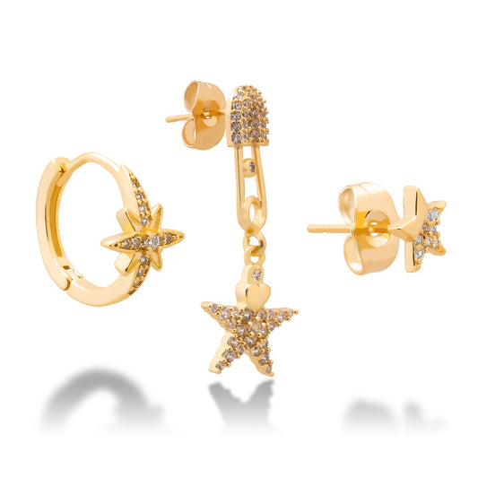 Aera Berlin Jewelry - Lynx Triple Star Earring 18K Gold Plated Product Photo