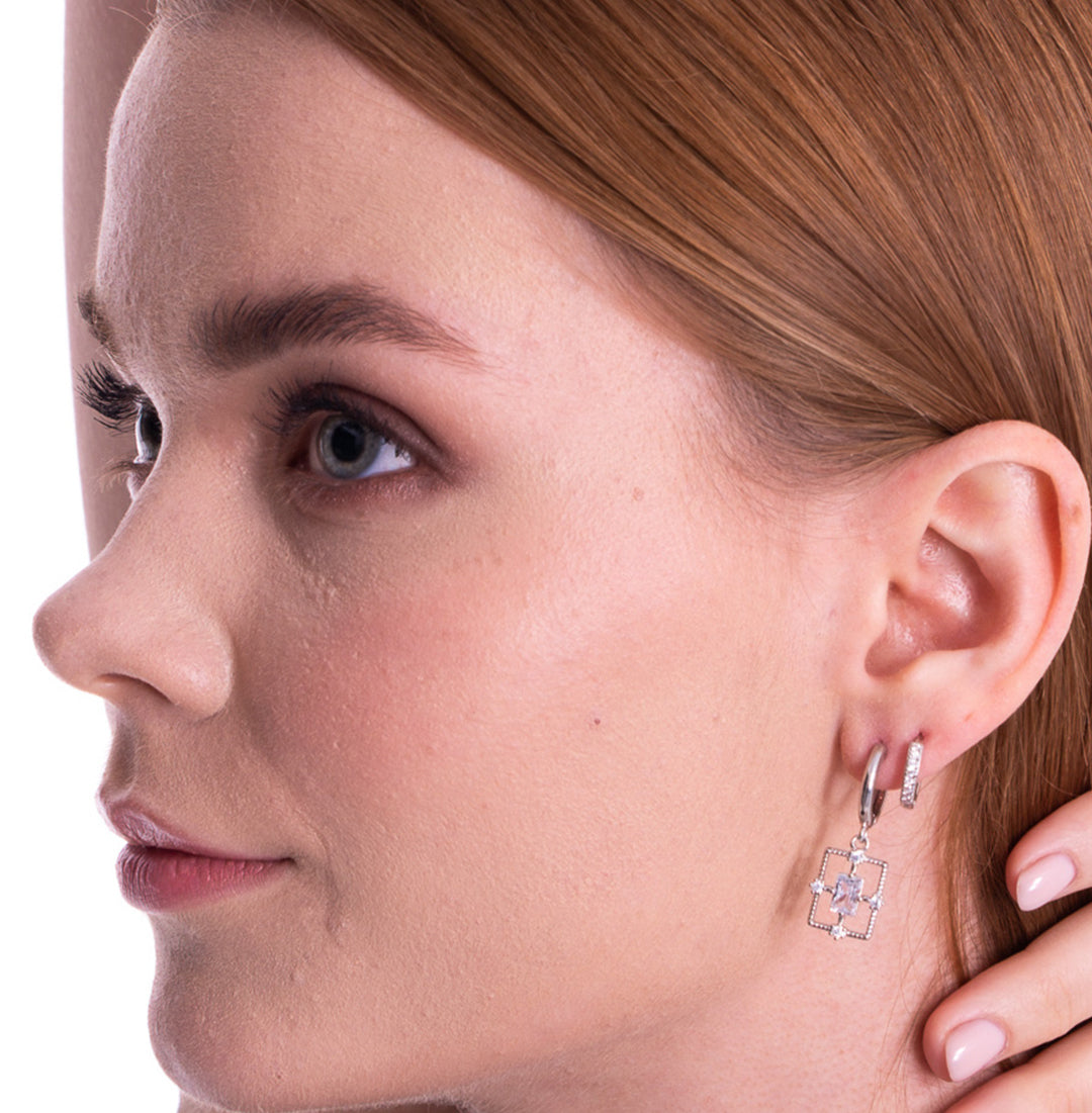 Aera Berlin Jewelry - Wezen Triple Huggie Earring Sterling Silver Model Photo Right