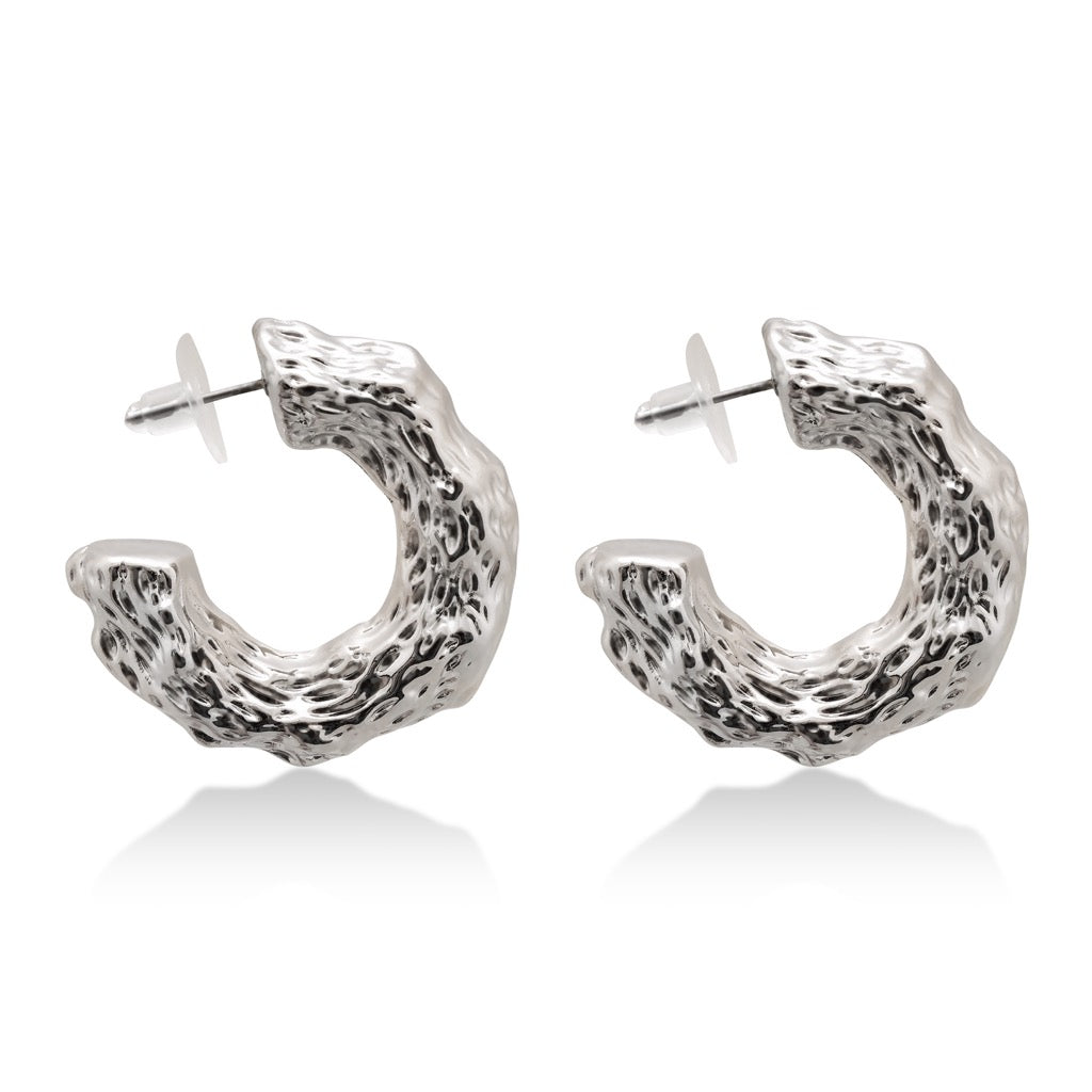 Aera Berling Jewelry - Pluto Textured C Hoop Earring Sterling Silver Product Photo
